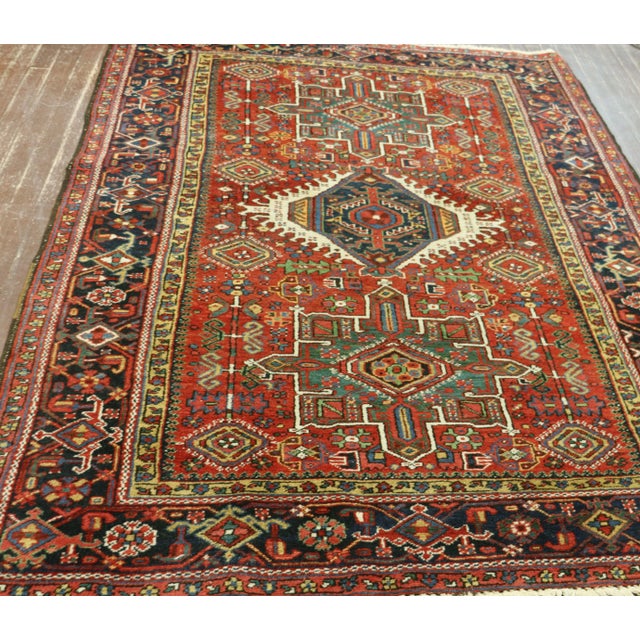 Early 20th Century Antique Persian Karaja Rug 4'11" X 6'5" For Sale - Image 5 of 11