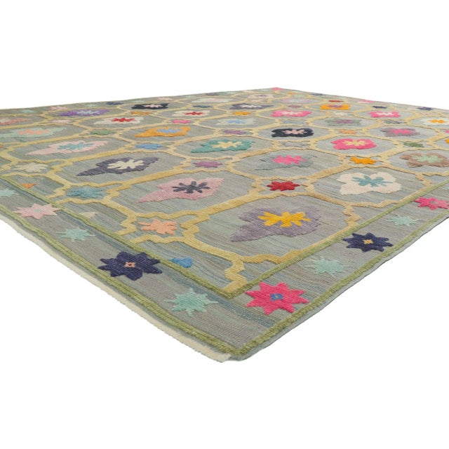 Turkish Kilim Geometric High Low Rug 10'02 x 13'10. Full of tiny details and a bold compartmental design combined with...