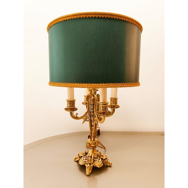 Antique Four-Light Bronze Lamp with Lampshade For Sale - Image 18 of 18