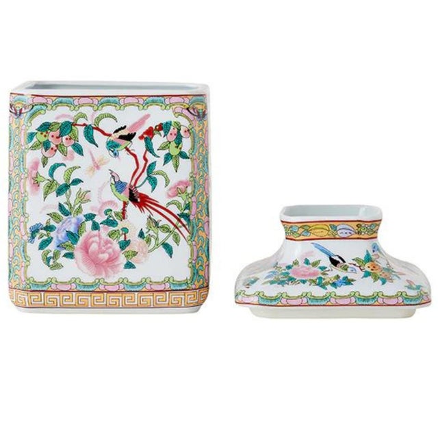 Chinoiserie Famille Rose Ceramic Tissue Box Cover For Sale - Image 3 of 4