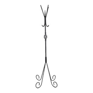 Antique Hammer Faceted Wrought Iron Coat Rack Early 1900's French Gothic Medieval Spanish Revival Scroll Base Twist Spear Hand Forged For Sale