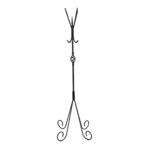 Antique Hammer Faceted Wrought Iron Coat Rack Early 1900's French Gothic Medieval Spanish Revival Scroll Base Twist Spear Hand Forged