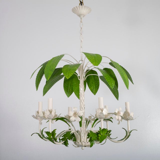 Painted tole palm tree chandelier. UL certified by Spark Interior