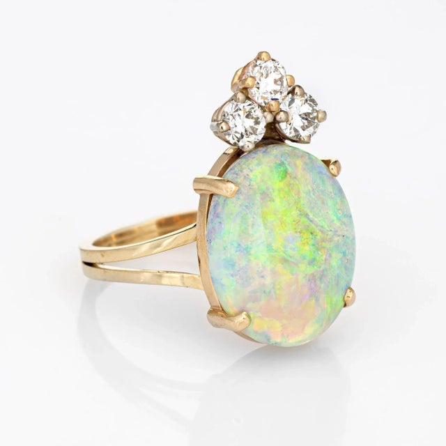Modern Natural Opal Diamond Ring Vintage 14k Yellow Gold Oval Crown Jewellery size 6 For Sale - Image 3 of 7