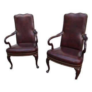 1980s Pair Hancock Moore Leather Side Club Office Chairs Mahogany For Sale