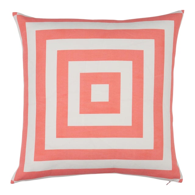 Schumacher Roxbury Indoor/Outdoor 20" Pillow in Coral For Sale