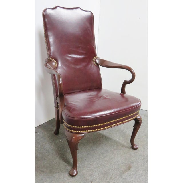 Hickory Chair Mahogany Queen Anne Leather Chair Chairish