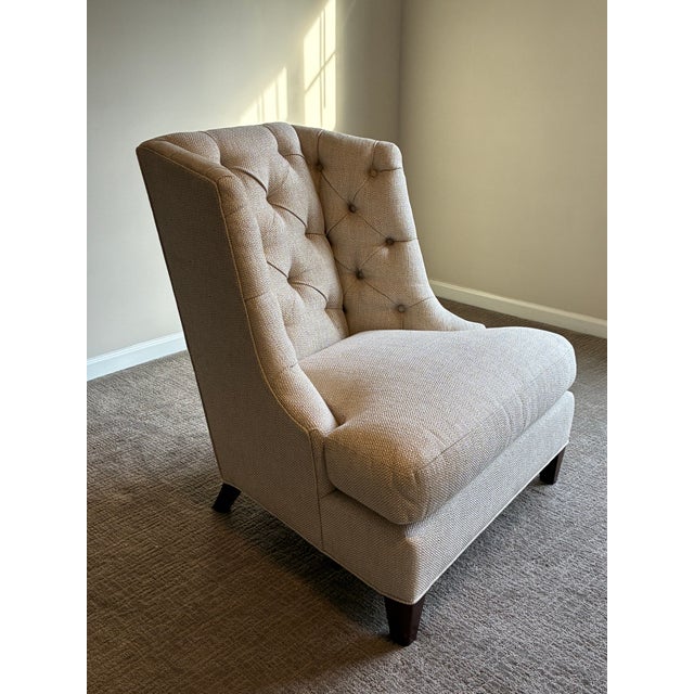 Baker Furniture Company Late 20th Century Baker Furniture Tufted Wing Chair With Matching Ottoman For Sale - Image 4 of 12