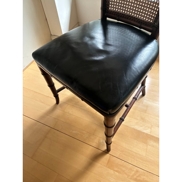 Karges Accent Side Chair Black Leather Cane Back Chinoiserie Style For Sale - Image 9 of 12