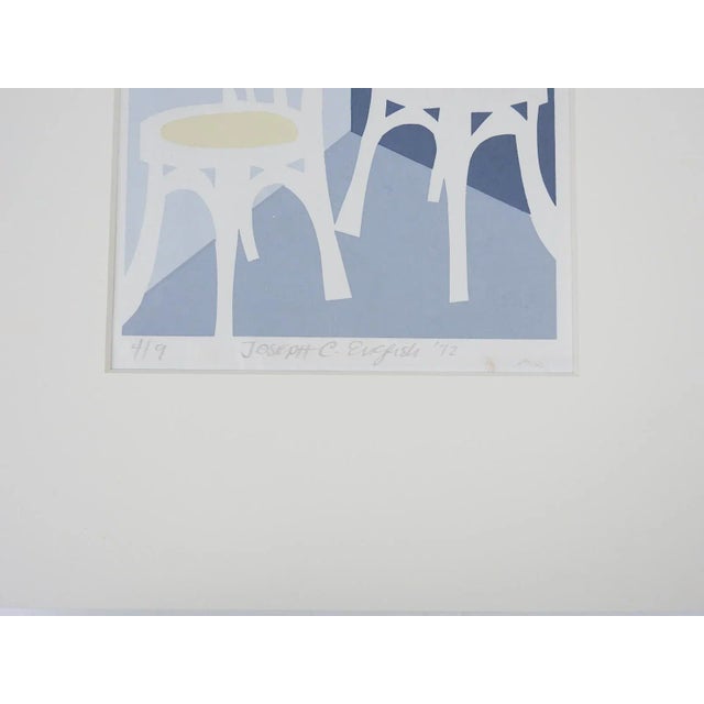 1972 modernist serigraph on paper of a pair of bistro chairs by Joseph Craig English (20th/21st century) Maryland. Signed,...