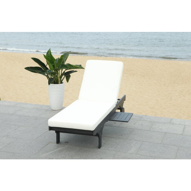 Black Newport Chaise Lounge Chair with Side Table, Black/Beige Cushion For Sale - Image 8 of 10