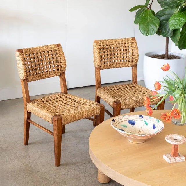 Vintage Adrien Audoux & Frida Minet chair from France, 1950s. All original woven rope seat with nice patina and age. Oak...