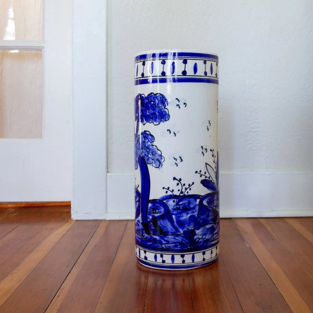 Henri Matisse Folk Art Blue and White Ceramic Porcelain Umbrella Holder For Sale - Image 4 of 11