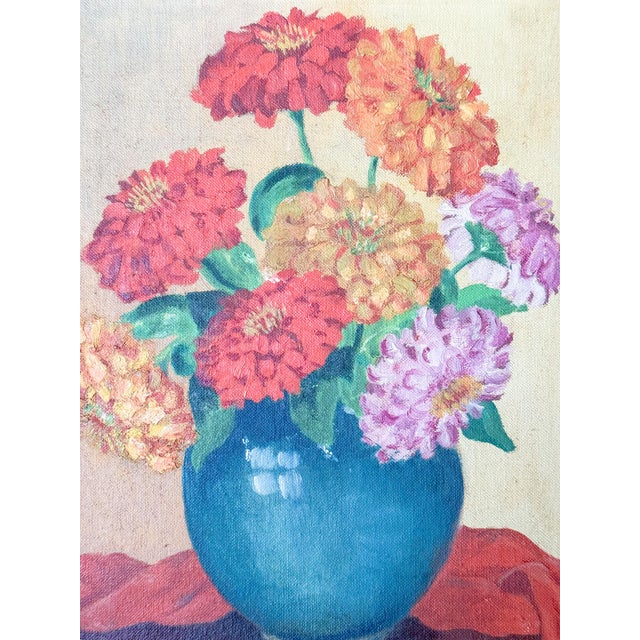 1930s Original Floral Still Life Oil Painting For Sale - Image 5 of 8