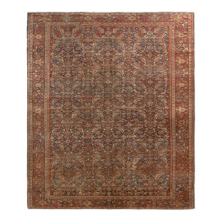 Hand-Knotted Antique Sultanabad Persian Rug in Red and Beige Brown Floral Pattern For Sale