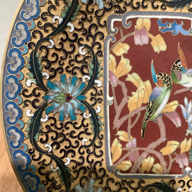 Vintage Chinese Solid Brass Champleve Enamel Plate Imari Style Pattern For Sale - Image 4 of 12