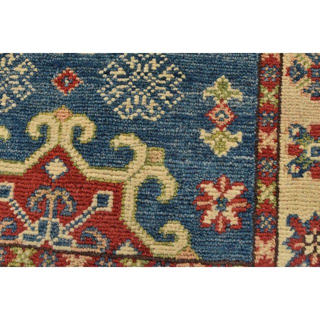 Kazak Rug 2’1” X 3′ Blue Wool Tribal Hand-Knotted Oriental Carpet For Sale - Image 4 of 9