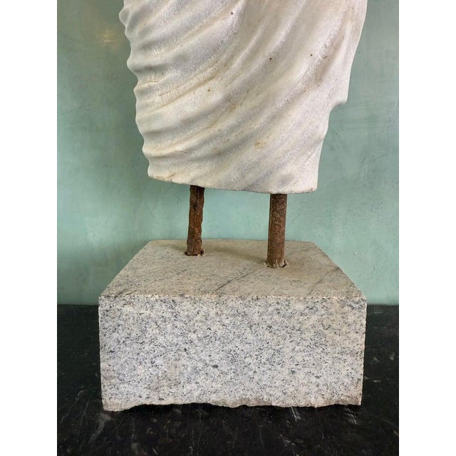 Classical Marble Male Torso Fragment on Custom Stone Base For Sale In Los Angeles - Image 6 of 12