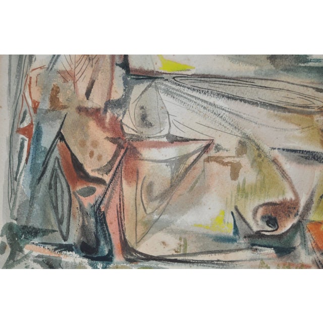 Vintage 1950s Abstract Landscape Watercolor For Sale - Image 4 of 7