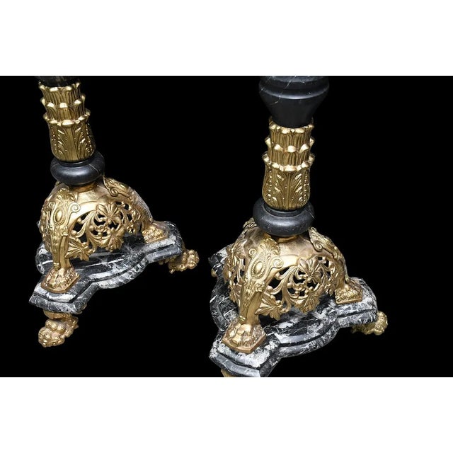French Superb Pair of French Antique Marble & Bronze Ornate Pedestals For Sale - Image 3 of 4