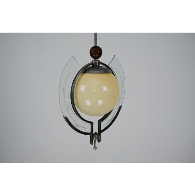 Art Deco Italian Pendant Light with Etched Glass and Amber Globe, 1930s For Sale - Image 16 of 17