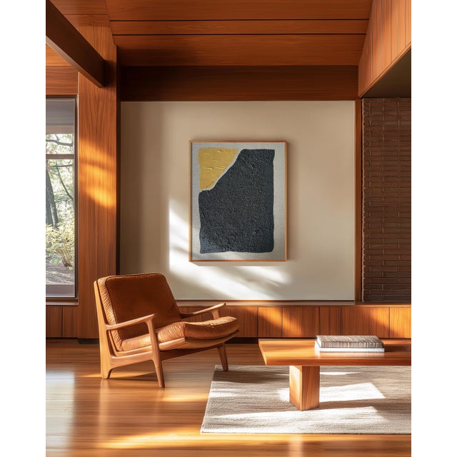 Gold and Carbon Painting on Spanish Linen Minimalist Painting, Framed Gold Corner For Sale - Image 4 of 6