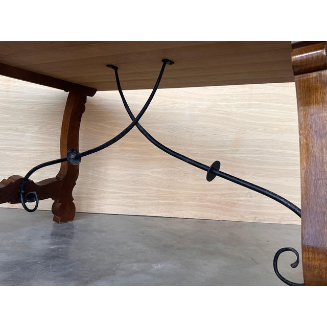20th Dining or Console Table of Walnut with Lyre Legs and Heavy Top, Spain For Sale - Image 9 of 18