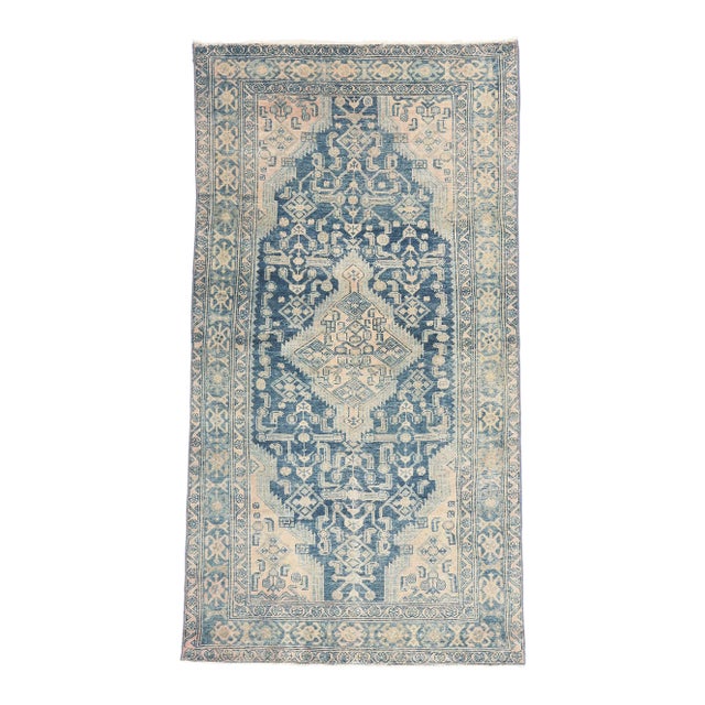 Antique-Worn Blue Persian Malayer Rug - 03'11 X 07'03 For Sale