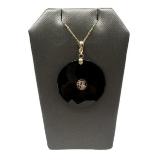 Black Onyx Necklace in 10kt Yellow Gold – Enhancer Bail, 18in, New For Sale