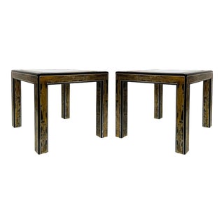 Mastercraft 1970s Bernhard Rohne Etched Brass Side Tables, Pair, Beveled Glass For Sale