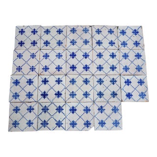 Antique 19th Century Portuguese Blue Cross Lattice Tiles, Set of 19 For Sale