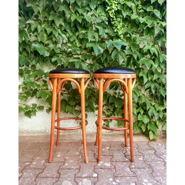 Tan Vintage Bentwood Bar Stools, 1950s, Set of 2 For Sale - Image 8 of 8