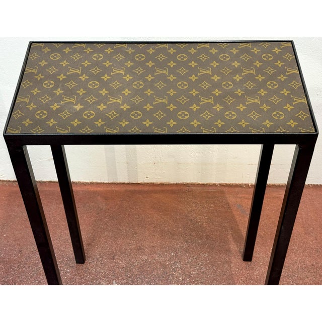 Black Vintage Louis Vuitton LV Canvas & Wrought Iron Console Table For Sale - Image 8 of 9