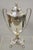 Antique English Regency Silver Plated Trophy Cup Urn Coffee Beverage Samovar. Item features drape, horse, and shield...