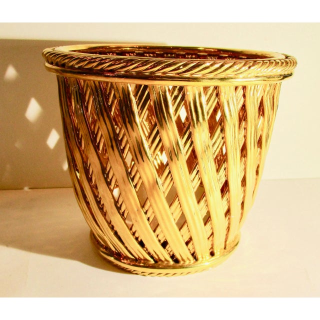 Gold Italian Mid Century Gilt Ceramic Woven Basket For Sale - Image 8 of 8