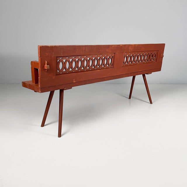Art Deco Italian Bench in Red Wood, 1930s For Sale - Image 6 of 18
