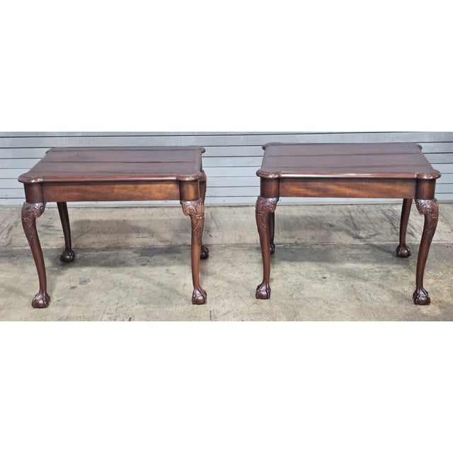 Brown Pair Henkel Harris Chippendale Style Mahogany Claw & Ball Side Tables End Table For Sale - Image 8 of 14
