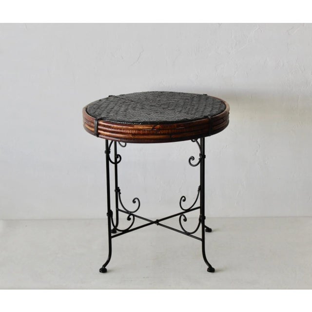 Vintage Mid-Century Wicker Bamboo Side Table Scroll Base Detail For Sale In Miami - Image 6 of 12