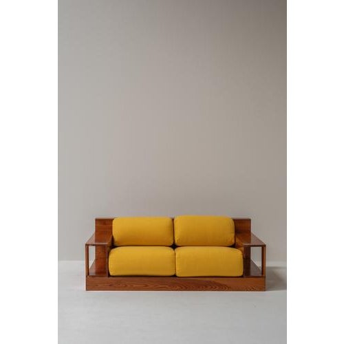 Mid-Century Modern Italian 2-Seater Lounge Chair in Yellow Upholstery, 1970s For Sale - Image 6 of 14