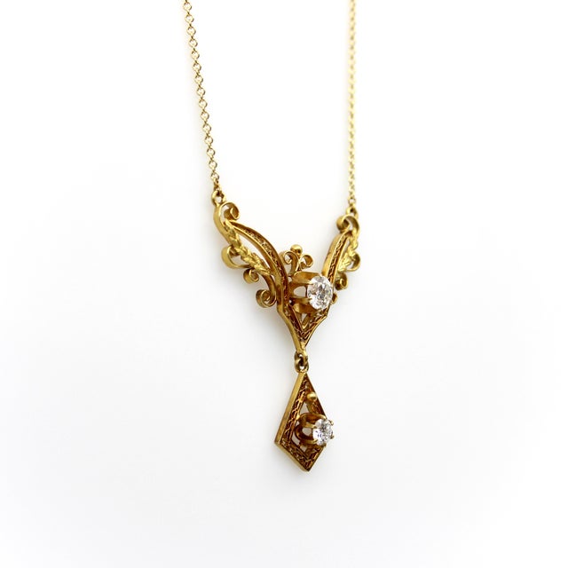 Late 19th Century Late 19th Century Victorian 14k Gold Filigree and Old European Cut Diamond Pendant Necklace For Sale - Image 5 of 9