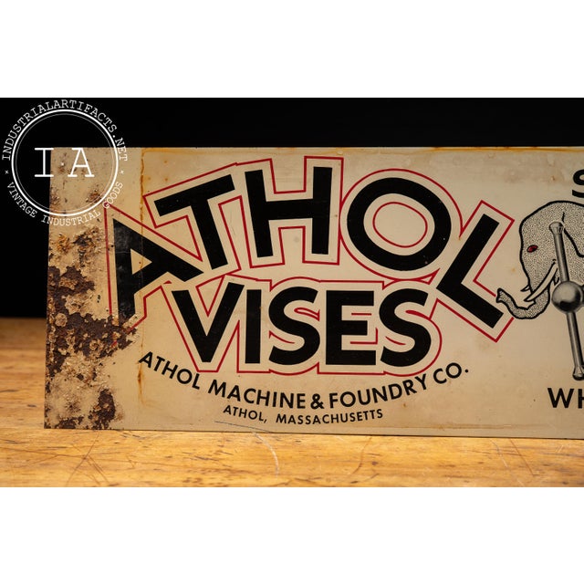 Vintage Double-Sided Athol Vises Tin Litho Advertising Sign For Sale - Image 4 of 12