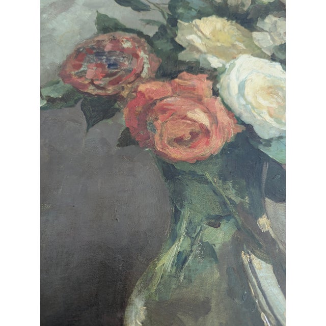 Paint Early 20th Century Impressionist Painting Still Life of Roses Signed by Artist Jeanette Slager (1881-1945) For Sale - Image 7 of 8