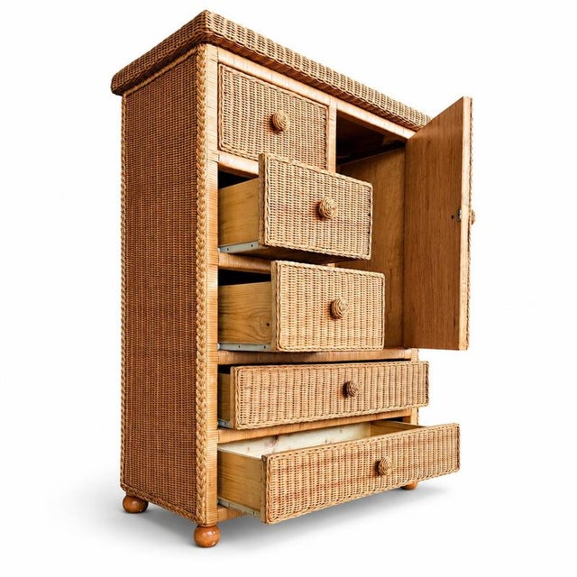 Vintage Wicker Dresser / Chest of Drawers in Boho Chic Coastal Style Height 128Width 96Depth 50 cm
