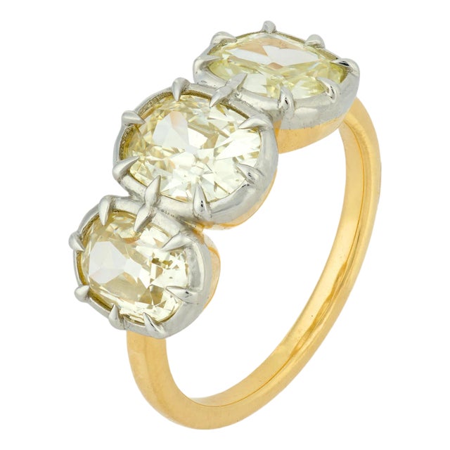 Gia 3.06 Old Mine Cut Diamond 18k Yellow Gold Platinum Collet Ring, Size 6.5 For Sale