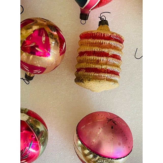 Pink 7 Antique Blown Glass Christmas Ornaments Poland For Sale - Image 8 of 8