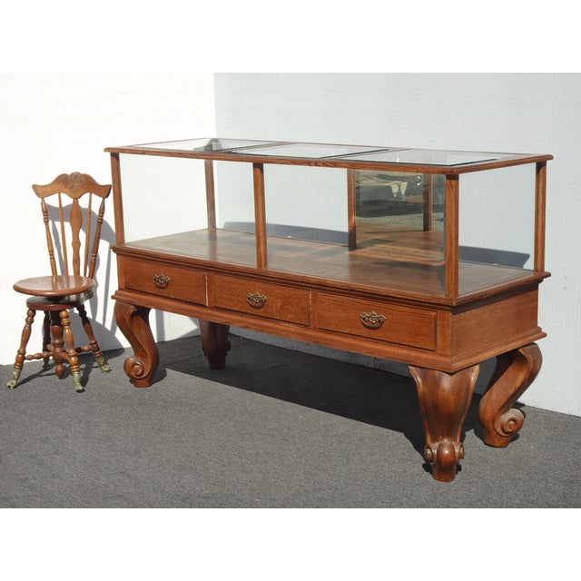 Large Vintage Country Mercantile Store Display Case Floor Cabinet w Mirror Doors Unique Display Cabinet in Great Vintage...