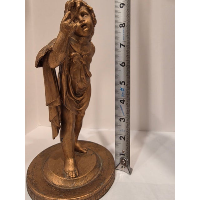 Antique Giltmetal Statue of a Little Girl Wearing a Heart Pendant Necklace For Sale - Image 13 of 15