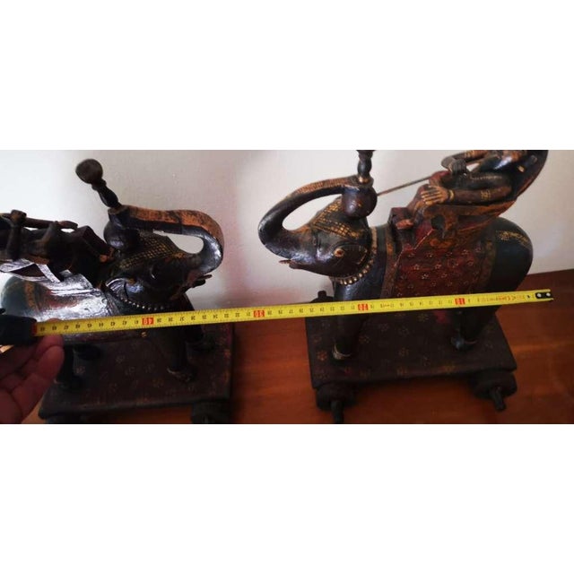 Early 19th Century Pair of Polychrome Carved Wooden Elephant Toys on Wheels, 1800s. For Sale - Image 5 of 6