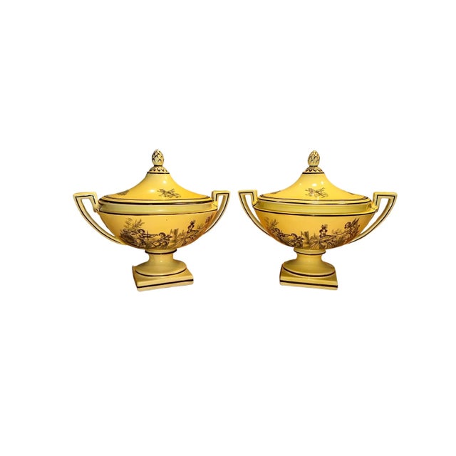 Pair of Vintage Mottahedeh Yellow and Black Creil Tureens For Sale - Image 13 of 13