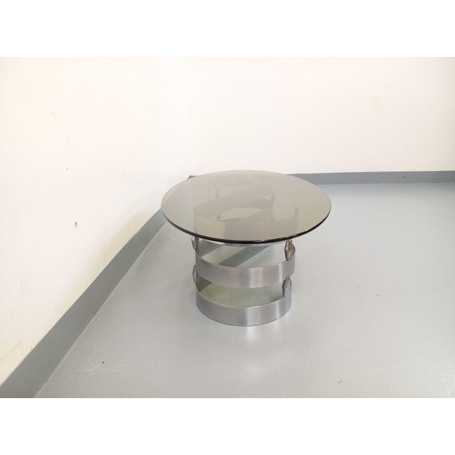 Vintage Oval Coffee Table in Smoked Glass and Chrome Metal from the 1970s For Sale - Image 3 of 17